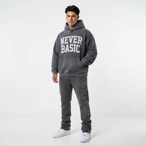 Ensemble de survêtement pour homme Never Basic, sweat-shirt gris en coton, pantalon de jogging, streetwear décontracté, manches longues, coupe ample, vêtements d'automne - Product Image 1