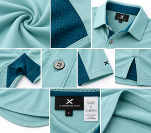 Vêtements de golf personnalisés pour l'été et les températures chaudes |   Six variations de couleur bleu clair |   Fabricant OEM ODM |   X Sports City | - Product Image 4