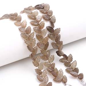 Perles en forme de feuille de pierre de lune grise AAA, pierres précieuses naturelles sculptées à la main pour la fabrication de bijoux, 10-11 mm, brin de 8 pouces, vente en gros - Product Image 1
