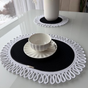 Black And White Designer Macrame Placemats for Dining Tables Boho Table Decor and Modern Home Styling Use Wholesale From India - Product Image 3