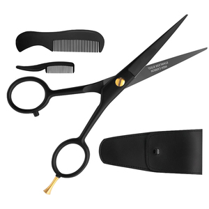 Tijeras para barba y bigote de 5.5 pulgadas para hombres con peines y estuche de cuero PU, tijeras profesionales de acero inoxidable para uso en salón. - Product Image 1