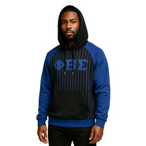 Sweat à capuche noir à rayures bleues et manches raglan Phi Beta Sigma – Vêtements de fraternité grecque personnalisés Divine Nine HBCU - Product Image 1