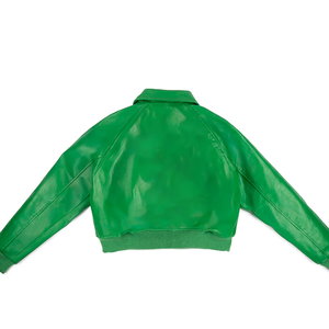 Blouson Bomber en Soie Vert pour Femme, Style Universitaire Sororité, Veste de Sport Premium avec Lettres Grecques, Streetwear Décontracté Teint pour le Printemps - Product Image 4