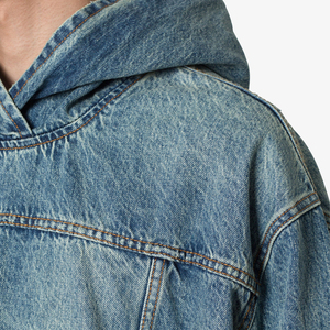 Sudadera con capucha de mezclilla Glory Custom Denim, de gran tamaño, calidad premium, con hombros caídos, para hombre, para uso casual. - Product Image 5