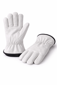 Guantes de Trabajo de Cuero Blanco con Puño Elástico y Acabado Suave para Manipulación Industrial, Ensamblaje y Operaciones de Fábrica - Product Image 3