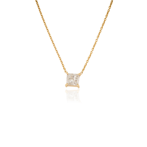 Nuevas llegadas: Collar con colgante solitario de diamante talla princesa simple en oro amarillo de 14 quilates, ideal para apilar, el regalo de joyería más vendido para ella. - Product Image 3