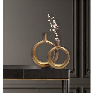 Curated Pick Modern Tabletop <b>Vase</b> <b>Gold</b> Finish Handmade Decorative Planter 39cm and 31cm Height Oval Shape - Product Image 4