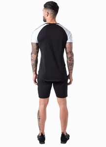 T-shirt Raglan Homme Noir et Blanc en Coton Décontracté à Manches Courtes Streetwear Gym Fitness Respirant Usage Quotidien - Product Image 2