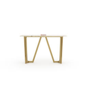 Mesa Consola de Metal Dorado de Alta Calidad con Superficie de Piedra Sinterizada Blanca Imitación Mármol y Estructura Geométrica de Acero Inoxidable para Entrada o Pasillo - Product Image 5