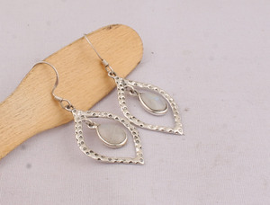 Natural Rainbow Moonstone <b>Solid</b> 925 Sterling <b>Silver</b> Handmade Vintage Luxury Drop Earrings for Wedding Anniversary Gift Party - Product Image 6