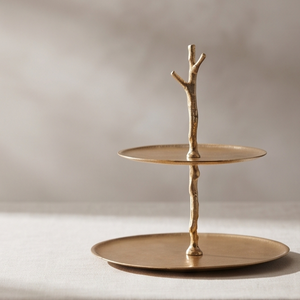 Premium Gold Metal 2 <b>Tier</b> <b>Cake</b> <b>Stand</b> with Branch Handle Organic Style Pastry Cupcake Display Serving Tray - Product Image 3