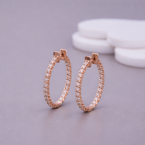 Boucles d'oreilles créoles rondes en diamant de laboratoire, sertissage pavé en or blanc/rose/jaune 9 carats, plaqué rhodium de luxe, certifiées IGI - Product Image 2