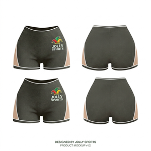Shorts de sport pour femmes en velours rouge, 320 GSM, mélange coton et polyester, broderie, impression puff, logo personnalisé. - Product Image 6