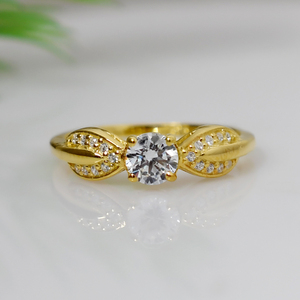 Conjunto de Anillos de Forma Redonda Natural con Detalles de Circonia Cúbica, Plata de Ley 925, Conjunto de Anillos de Compromiso y Boda para Mujer - Product Image 2