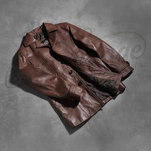 Chaqueta de Cuero Genuino Marrón Premium para Hombre, Corte Entallado, Estilo Clásico con Botones, Ropa Casual de Trabajo, Abrigo para Otoño e Invierno - Product Image 5