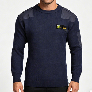 Pulls tactiques <span class=keywords><strong>bleu</strong></span> <span class=keywords><strong>marine</strong></span> avec logo personnalisé et patchs de renforcement tricotés pour les épaules et les coudes – Sécurité et protection - Product Image 1