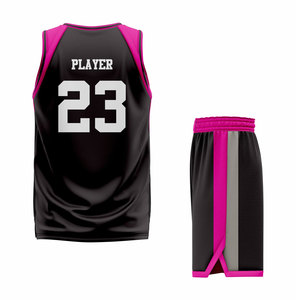Team 23 Custom Sublimated Basketball Jersey Set Black Pink V-Neck Sleeveless Moisture Wicking Adult Unisex <b>Mesh</b> Uniform - Product Image 2