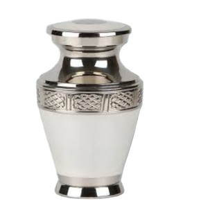Urne funéraire élégante en laiton pour cendres humaines adultes, haute qualité, blanc et argent, urne commémorative artisanale, design traditionnel - Product Image 1