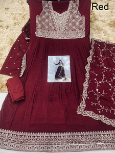 Ultima <span class=keywords><strong>Moda</strong></span> per Donne: Abito Lungo in Georgette con Ricami, Stile Anarkali con Dupatta, Pronto da Indossare per Matrimoni - Product Image 4