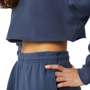 New Arrival Wholesale Women's Sexy Winter Rhinestone Fleece <b>Sweatshirt</b> Solid Drop Shoulder Raw Edges Super Crop Plus Size Sweats - Product Image 4