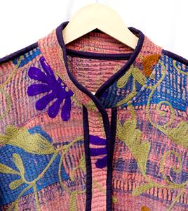 Indian Suzani Embroidery Knitted Handmade Printed Cotton Breathable Quick Dry Eco-Friendly Kantha <b>Jacket</b> for <b>Women</b> Outerwear - Product Image 4