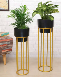 Tall Round Metal Plant Stand Set Indoor Outdoor Flower <b>Pot</b> <b>Holder</b> Black Gold Frame Modern Decorative Planter Rack - Product Image 3