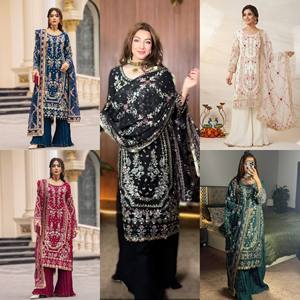 Heavy Embroidered Silk <b>top</b> bottom Set With Dupatta For Women Wedding Party Wear Traditional <b>Indian</b> Pakistani Clothing - Product Image 6