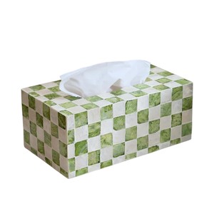 Caja de pañuelos rectangular de alta gama con incrustaciones de nácar y madera hecha a mano para decoración del hogar - Product Image 4