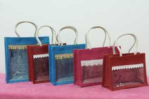 Jute Tote Gift Shopping <b>Bag</b> Clear Window Rope Handle Button Closure <b>Medium</b> <b>Size</b> for Retail Boutique Packaging - Product Image 4
