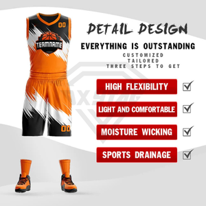 Custom Sublimation Basketball Jersey Uniform Set OEM Manufacturer <b>Orange</b> Black Sports Wear Breathable Training Team Kit - Product Image 3