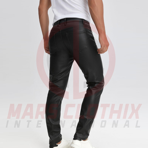 Pantalon de jogging en cuir léger pour homme, coupe ajustée droite, design personnalisé, fermeture boutonnée sur le devant, couleur unie - Product Image 2