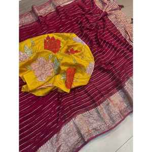 DESIGNER GEORGETTE TISSAGE TRAVAIL SAREE AVEC SEQUENCE BRODERIE BLOUSE DE TRAVAIL VIN - Product Image 1