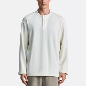 <b>Men's</b> White <b>Long</b> <b>Sleeve</b> <b>Henley</b> Pullover Regular Fit Knitted Cotton Breathable Minimalist Style Autumn Wear - Product Image 6