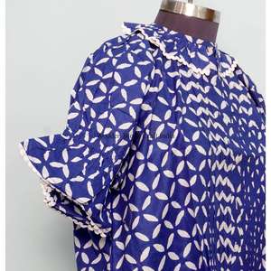 Túnica Moderna con Estampado Floral, 100% Algodón Lavable, Estilo Casual Femenino, Cuello Mandarín con Volantes, Manga Media, Mini - Product Image 5