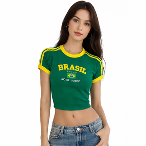 Crop Top Femme 2026 Y2k Jersey Football Baby Tee, Crop Top Brésil Y2k Chemises T-shirts graphiques pour femme Respirant Streetwear - Product Image 1