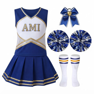 Uniformes de cheerleading pour enfants personnalisés en polyester/spandex, costume de pom-pom girl bleu sexy pour adultes - Product Image 3