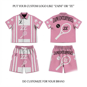 ZAINI 180 GSM Premium Polyester Men's Summer Breathable T Shirt and Short <b>Set</b> Pink White Solid Custom Embossed Logo Sportswear - Product Image 1