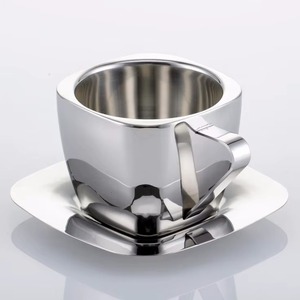 Taza de Café de Acero Inoxidable Personalizable al por Mayor con Platillo, Diseño Minimalista, Juego de Tazas para Beber Té Duradero - Product Image 1