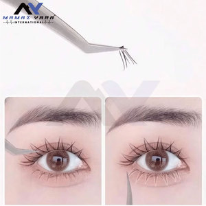 Pince à épiler en acier inoxydable argenté avec pointe courbée, applicateur d'extensions de cils, pince à maquillage, lot de 2 pièces - Product Image 5