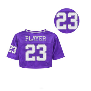 Maillot de football américain Y2K personnalisé violet pour femme, col en V, crop top en maille à manches courtes, sexy, effet usé, style cheerleader, streetwear - Product Image 5