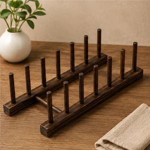 Wood Plate Rack Most Popular Natural Wood <b>Small</b> Dish Plate and <b>Cabinet</b> Space Saver <b>Storage</b> Plate Holder - Product Image 1