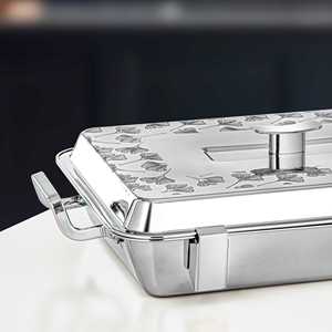 Olla Rectangular de Acero Inoxidable con Asas Laterales, Tapa con Grabado Láser de Hoja de Ginkgo, Calentador de Alimentos - Product Image 2