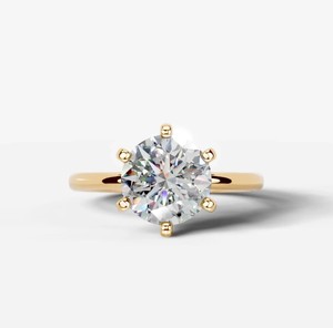 Bague en Moissanite à Six Griffes en Argent Sterling 925 Plaqué Or 14K, Classique pour Fiançailles, Mariage, Promesse, Bijoux pour Femme - Product Image 1