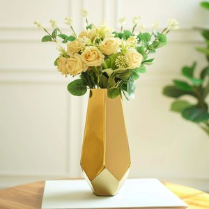 Golden Metal Flower <b>Vase</b> for Home Decor Modern Geometric <b>Decorative</b> <b>Vase</b> for Living Room Bedroom Office Tabletop Center Table - Product Image 6