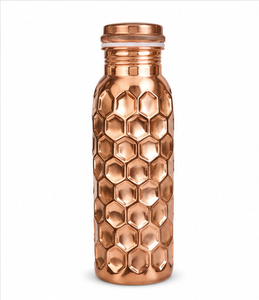 Bouteille d'eau en cuivre pur gaufré nid d'abeille 1000 ml, faite à la main, anti-fuite, réutilisable, vente en gros OEM - Product Image 4
