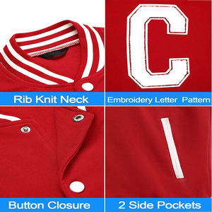 <b>Top</b> Quality Varsity Jackets For Boys Red Color And White Sleeve Stand Collar 360 GSM Street Wear Adult Men's Varsity Jacket - Product Image 5