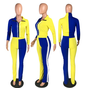 Mono de mujer con bloques de color, cintura alta, manga larga, cremallera, ajuste ceñido, elastano, poliéster, ropa de club, primavera verano - Product Image 5