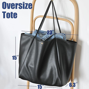 Sac fourre-tout en cuir PU noir pour femme, design minimaliste à ouverture supérieure, utilisation quotidienne toutes saisons - Product Image 5