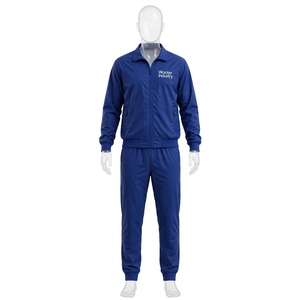 Conjunto Deportivo de Alta Calidad para Hombre, Chaqueta y Pantalones Cortavientos de Satén Azul Marino con Cremallera Completa, Transpirable y Personalizable - Product Image 1