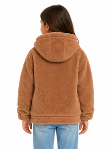 Sweat-shirt à capuche en polaire douce pour filles, style Teddy Sherpa, chaud, avec demi-zip, poche kangourou et manches longues, idéal pour l'hiver - Product Image 3